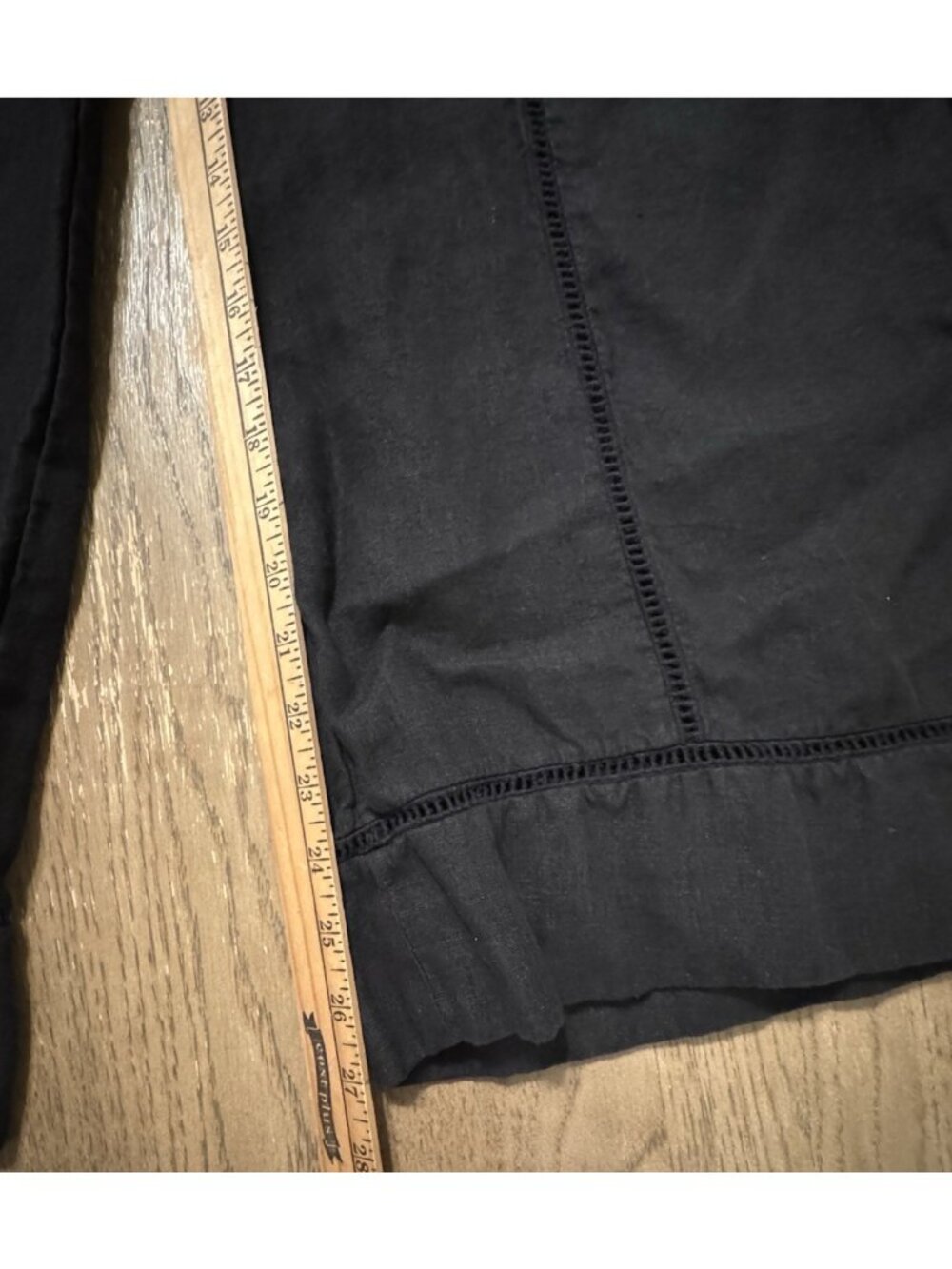 Zara Women Linen Black Wide Leg Pull On Large Pants Split Open Knit Crochet Hem - Picture 6 of 12